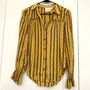 Maeve Yellow and Blue Daschund Print Blouse, Size 0